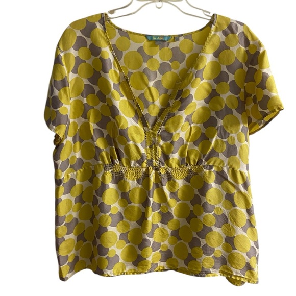 Boden blouse silk polka dots grey/yellow‎ pop over Sz 16 - Picture 1 of 6